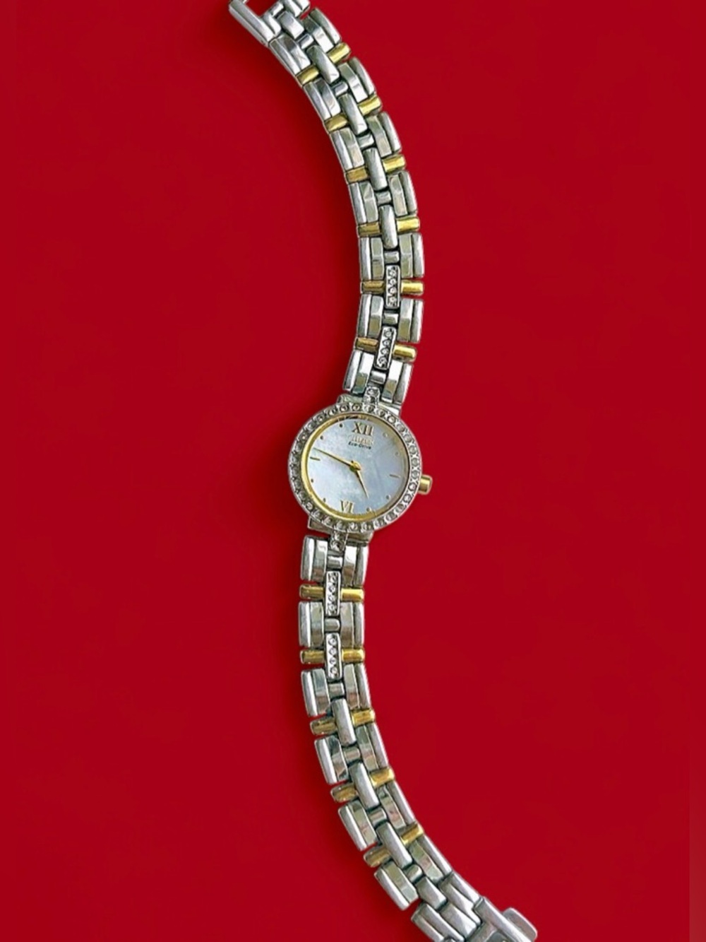 Vtg Citizen Eco-Drive Two-Tone Watch with Crystal Accents
